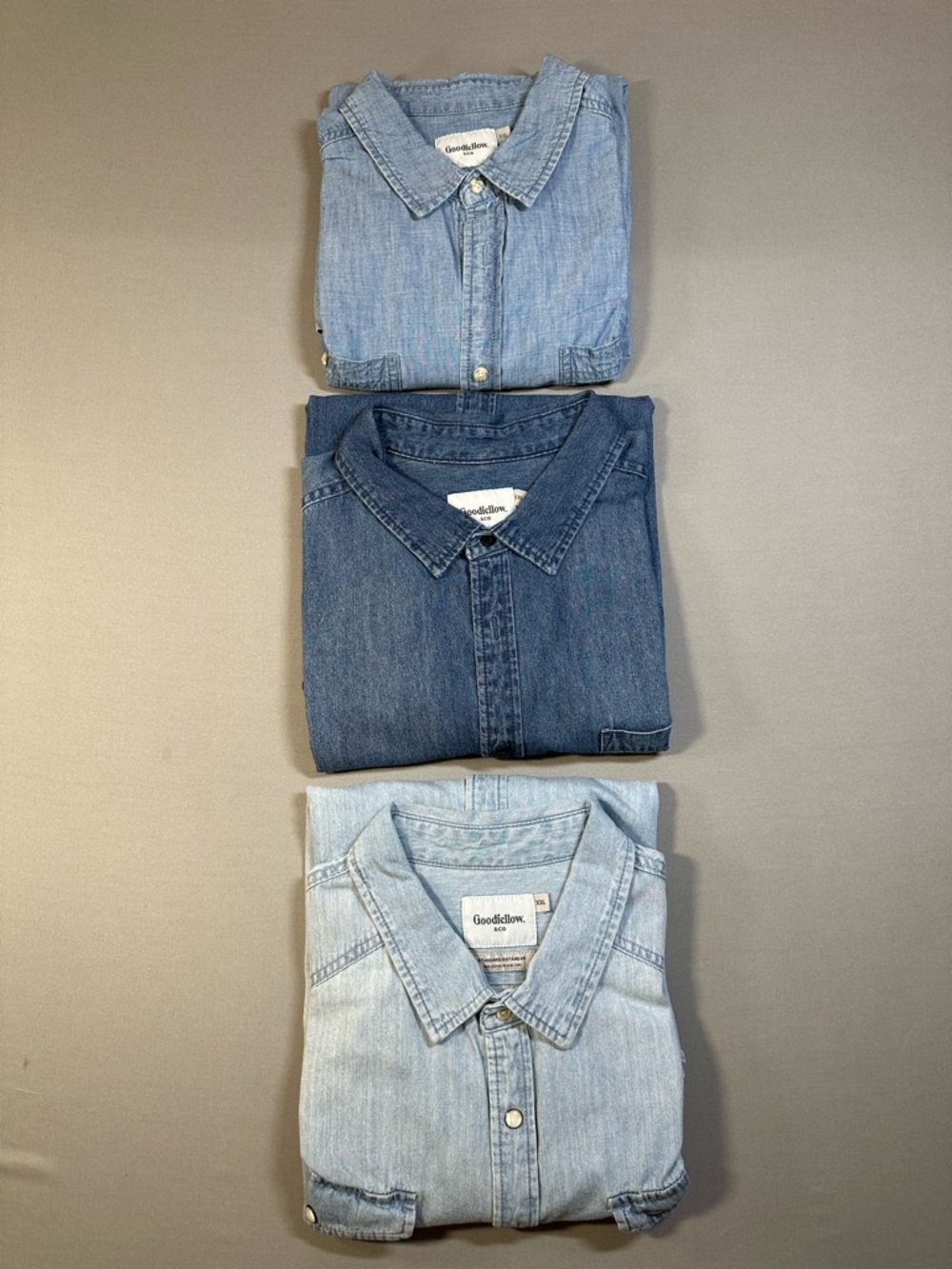 SET OF 3 Goodfellow & Co Standard Fit Denim Button-Down Shirts - Mens XXL